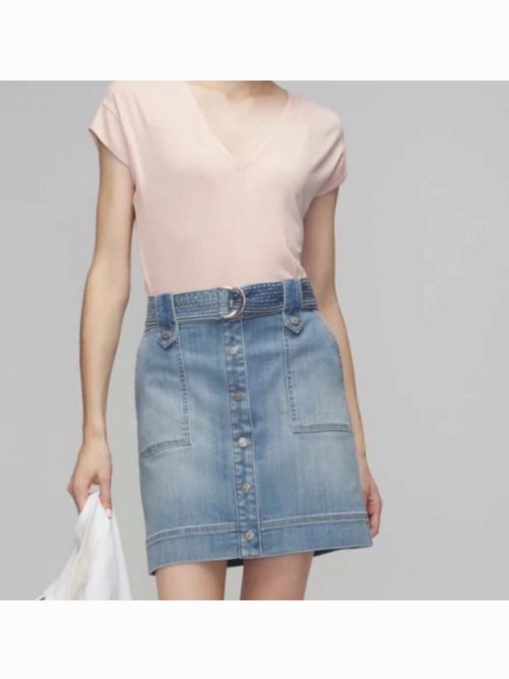 WHBM Denim Jolie Utility Boot Skirt with Belted Button Front Size 6